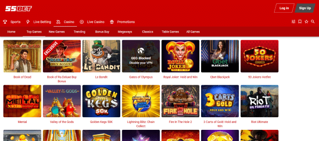 55Bet presenteert zich als een compleet online casino